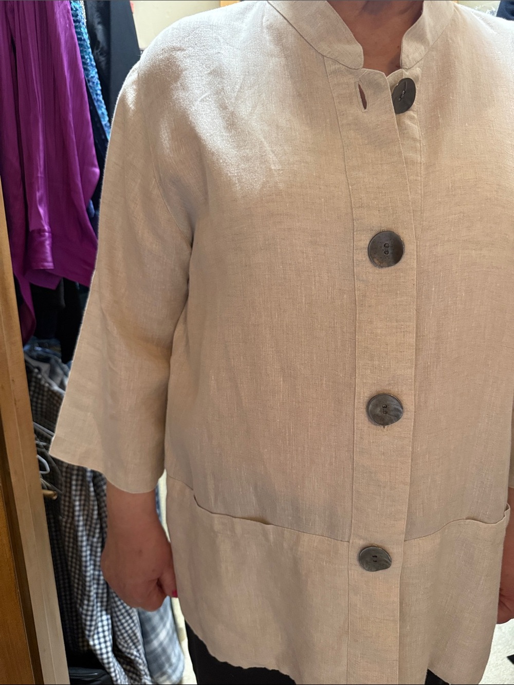 Light Cream Button-Front Linen Jacket Top - Picture 2 of 4